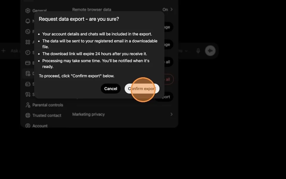 ChatGPT final export confirmation screen