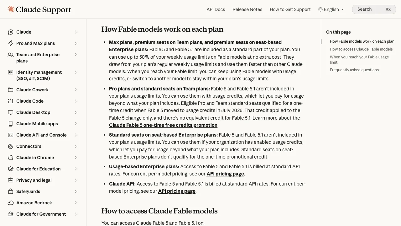 Anthropic's official Claude Fable plan availability matrix