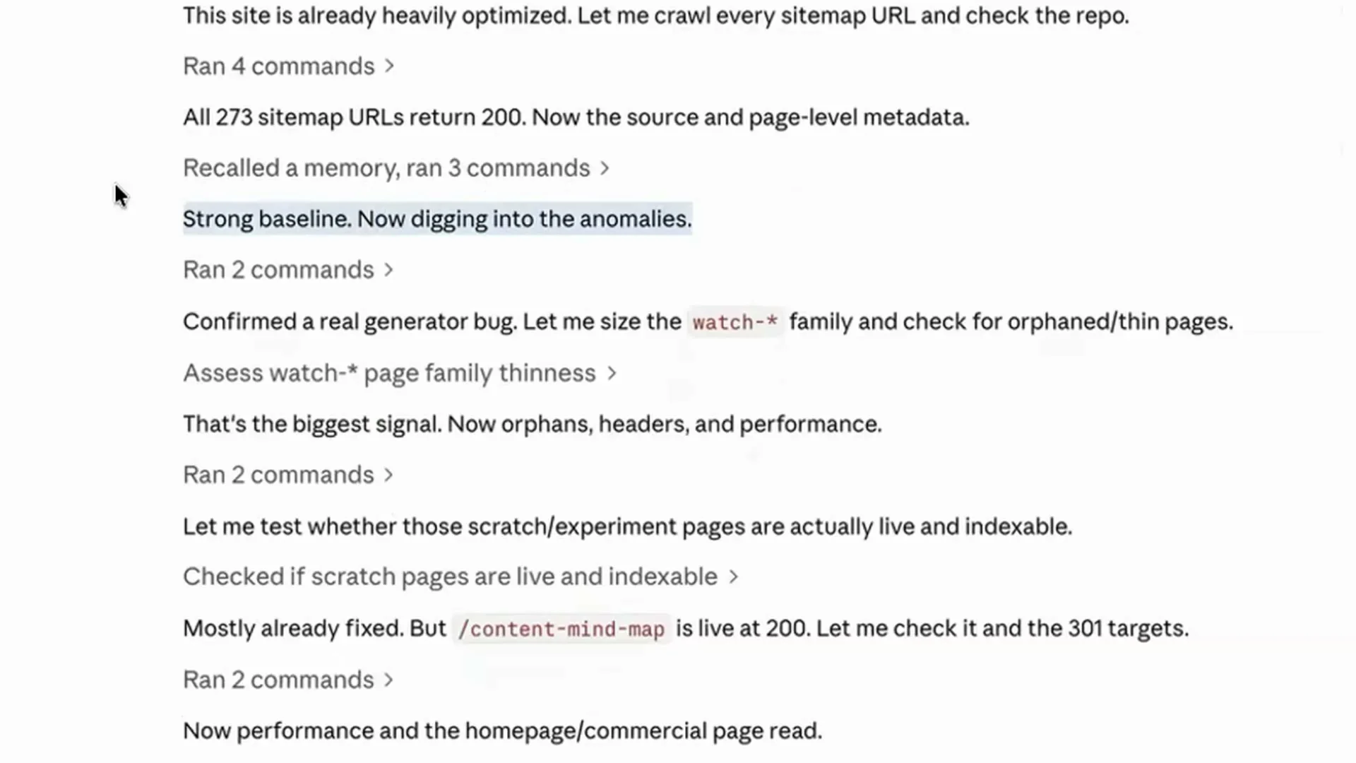 Claude Code website-audit output shown in Shanee Moret's comparison video