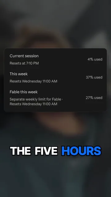 The Claude Code usage readout on screen in the desktop app, showing what is left for the current session, the week, and Fable.