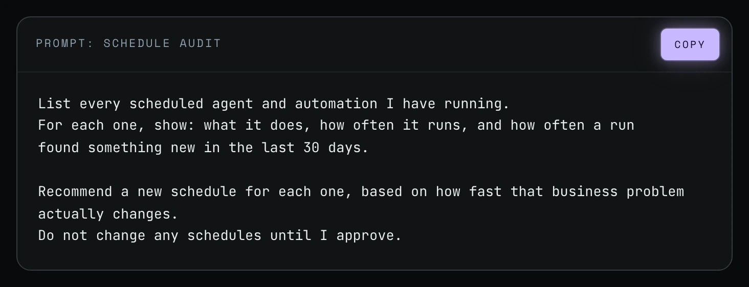 The "Prompt: Schedule audit" box with a Copy button