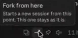 Fork from here tooltip over the fork arrow icon in Claude Code