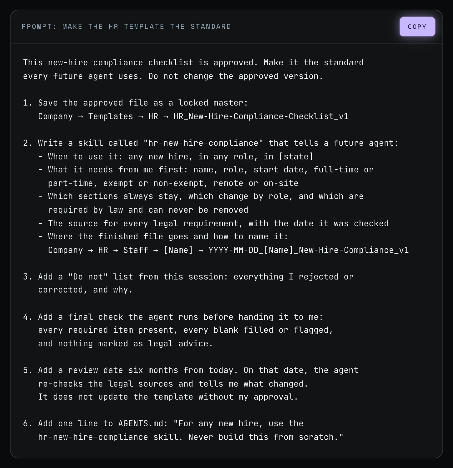The "make the HR template the standard" prompt on screen