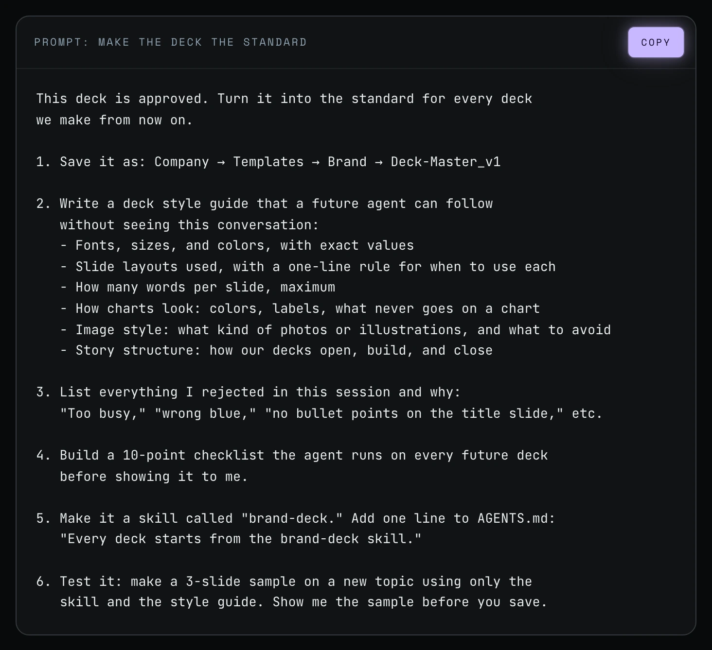 The "make the deck the standard" prompt on screen