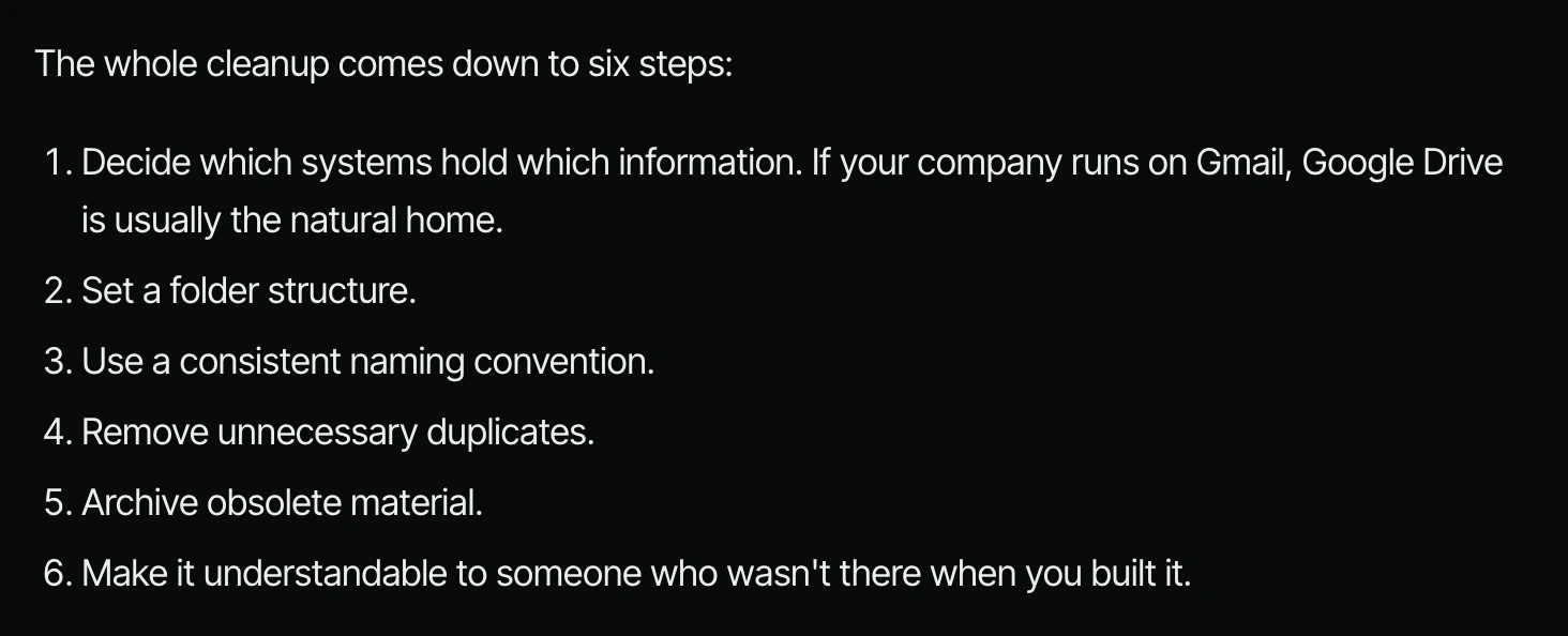 The six cleanup steps