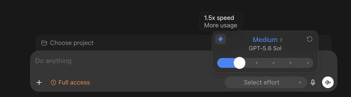 Close-up of the Codex fast mode tooltip above the effort slider