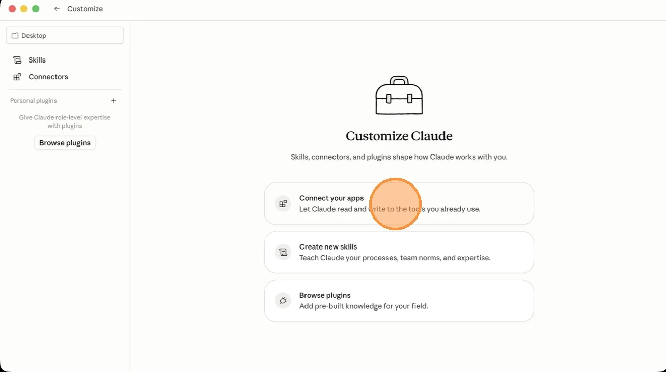 Selecting Connect your apps in the Customize panel