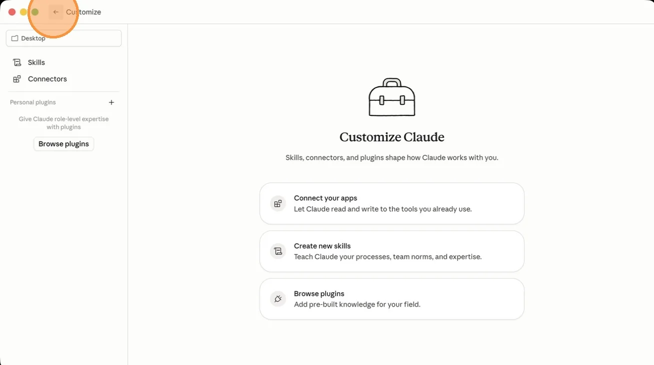 Returning to the main Claude Code interface from Customize