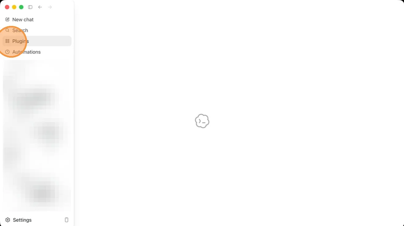The Plugins option in the Codex sidebar menu